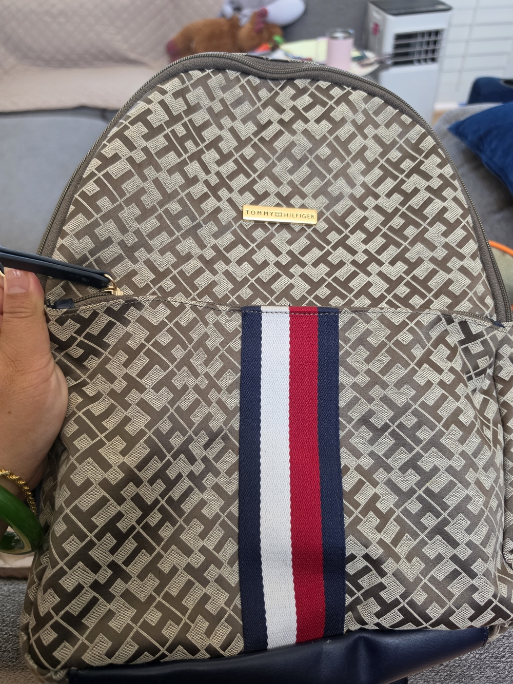 Tommy Hilfiger Men’s Patterned Brown Backpack with Signature Stripe